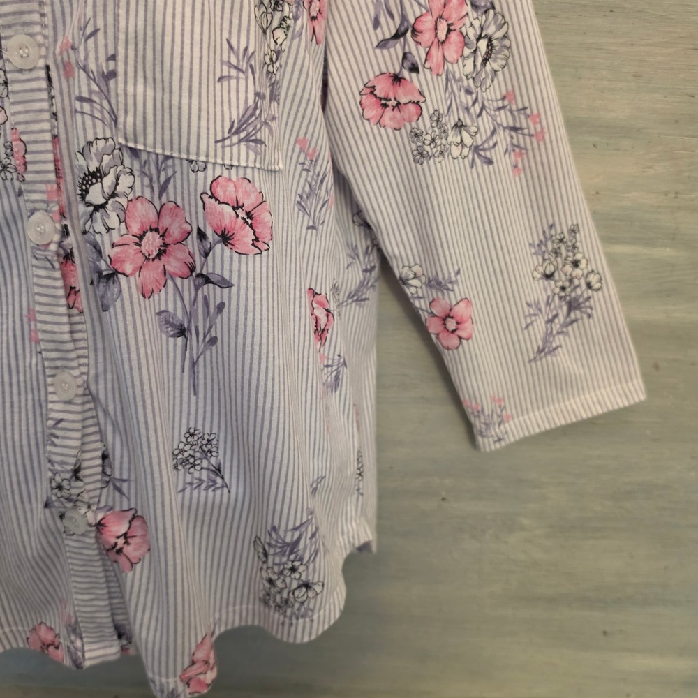 Vintage Laura Ashley 60% Cotton Floral Striped Pajama Sleepwear Set Medium GC - Picture 6 of 14